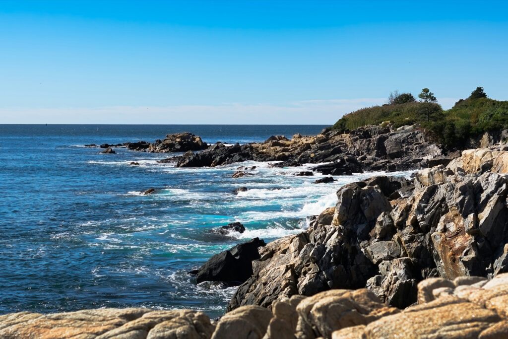 Bright surf on the rocky Maine coast